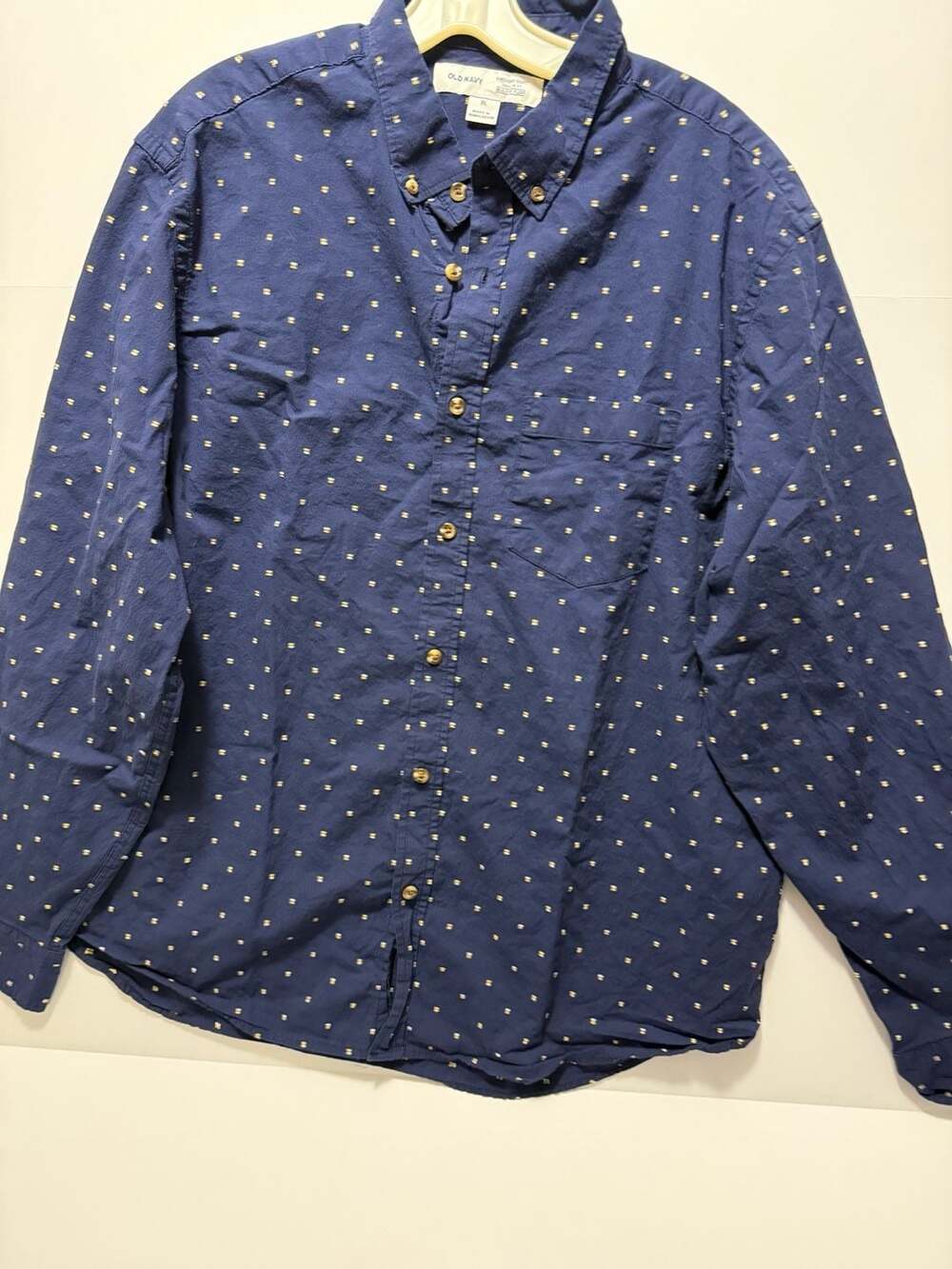 Old Navy Everyday Shirt Regular Fit Built-In Flex Dobby Lost at Sea Navy Size XL
